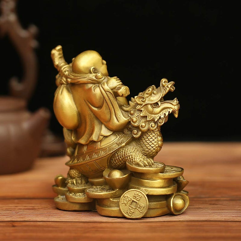 BRASSTAR 4.5â€(H) Ruyi Laughing Buddha and Turtle-Wealth, Good Fortune, Health Buddha Statue for Home Office Decor PTZY062 - Image 4